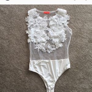 White sheer floral mesh bodysuit
